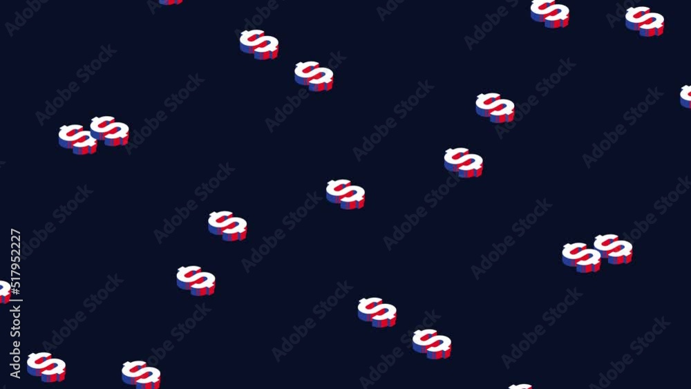 Aufkleber abstract isometric symbols of us currency dollar floating on a dark background. simple seamless loop