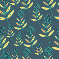 Hand drawn ditsy flower seamless pattern. Simple floral field endless wallpaper.