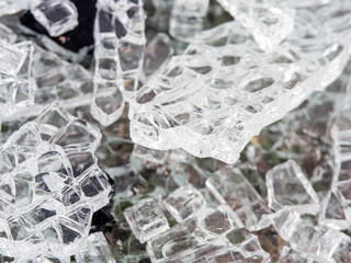 close-up macro photo of the tempered glass broken into cubes lying on the ground