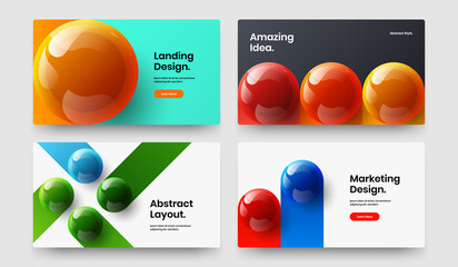 Bright web banner vector design concept set. Simple realistic spheres flyer illustration composition.