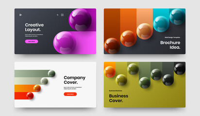 Minimalistic 3D spheres corporate identity illustration bundle. Creative book cover design vector concept set.