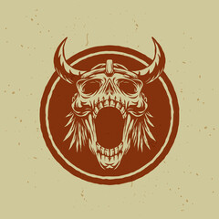 retro illustration of viking skull head 