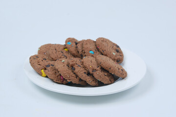 chocolate chip cookies on table close up 