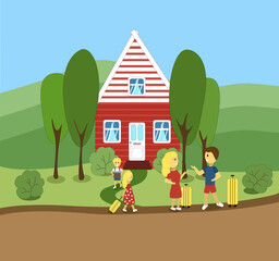 Family ready for trip vector illustration