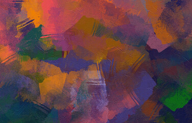 Abstract background of multi-colored strokes imitating oil painting on canvas.