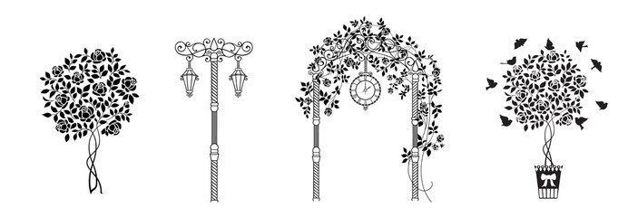 Set of differents flower arch on white background. - obrazy, fototapety, plakaty