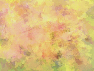 Abstract background of brush strokes imitating oil painting in lemon and pink tones on canvas.