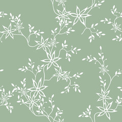 seamless pattern of flowers, branches and leaves