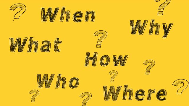 Six most common questions Who, What, Where, When, Why, How with question marks. Asking questions. Having answers. Ask us, contact us, more information, research, concept.