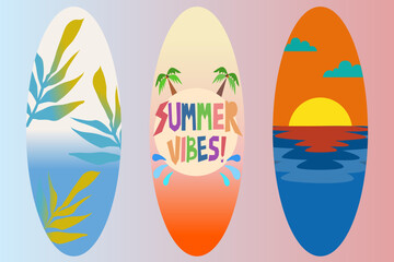 Set of cute and cool surfboards