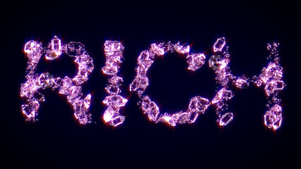 Fototapeta premium rich - text made of shining pink diamonds, isolated - object 3D illustration