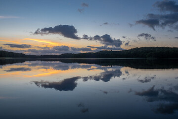 Siecino, Poland July 19, 2022. Sunrise over the lake