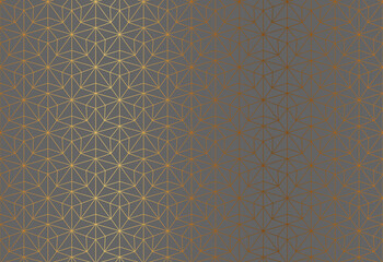 Golden star thin line geometric seamless patern, elegant abstract wrapping paper design. Starry shape lace luxury fabric pattern design. Gold Christmas style holiday grey triangle background