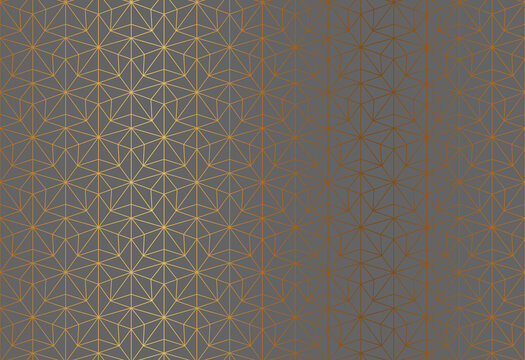 Golden star thin line geometric seamless patern, elegant abstract wrapping paper design. Starry shape lace luxury fabric pattern design. Gold Christmas style holiday grey triangle background