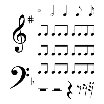 Music signs graphics icons set. Notes. Vector.
