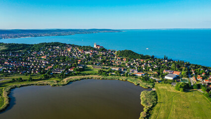 Fototapeta na wymiar aerial view city on the shore of Balaton