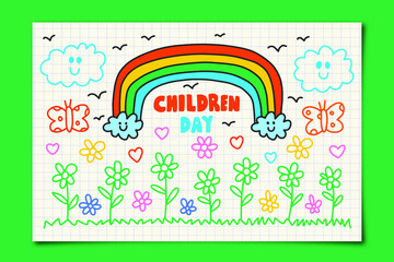Naklejka premium Hand Drawn Children's Day Themed Doodle Illustration Design
