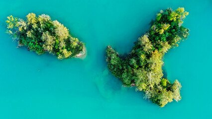 aerial view of small wooded islands