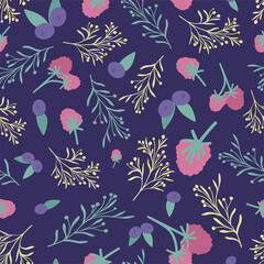 Elegant raspberry and blueberry seamless pattern. Endless repeated vector illustration.