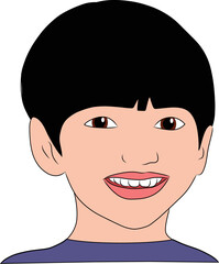 Avatar Handsome Boy Child Vector Illustration Over White smiling, showing teeth.