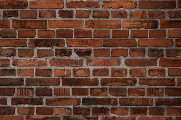 horizontal dark red brick wall texture. Abstract background pattern