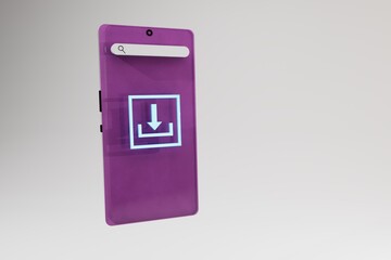 a large download icon next to which is a place for a signature. a purple phone icon on a white background that shows that information is being downloaded. 3d illustration. 3d render