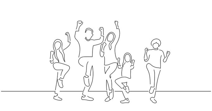 Family in line art animation. Black linear video on white background. Animated gif illustration design.