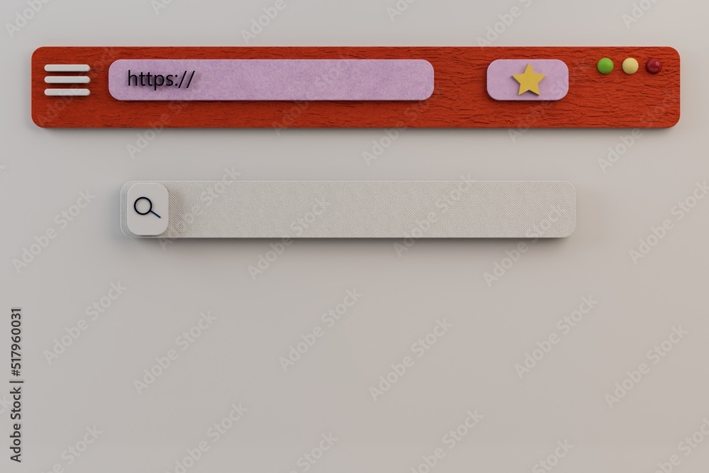 Poster browser main page. search string. searching for information on the internet. 3d render. 3d illustrat