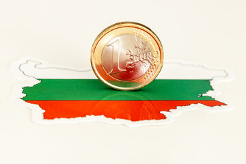 Flag of Bulgaria together with a 1 euro coin, Creative Conception of Bulgarians Joining the Euro...