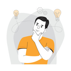 Illustration of brainstorming and man.Businessman coming up with creative ideas. Vector 
Illustration in flat style. 