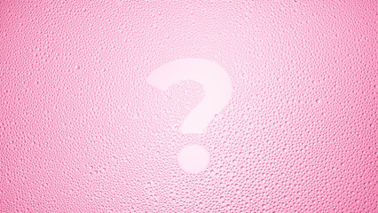 Question mark printed on the wet glass on pink background | asking concept