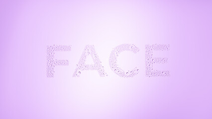 Text face printed on the wet glass on violet background | face care concept