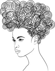 Line Art Woman Face Drawing. Black Woman. Afro American Female Logo