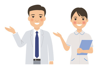医者と看護師のこちらポーズ上半身