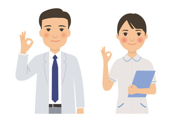 医者と看護師のOKポーズ上半身