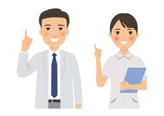 医者と看護師の指差しポーズ上半身