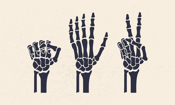 Rock, scissors, paper gestures. Skeleton hands set isolated on white background. Rock, scissors, paper icons. Vector illustration