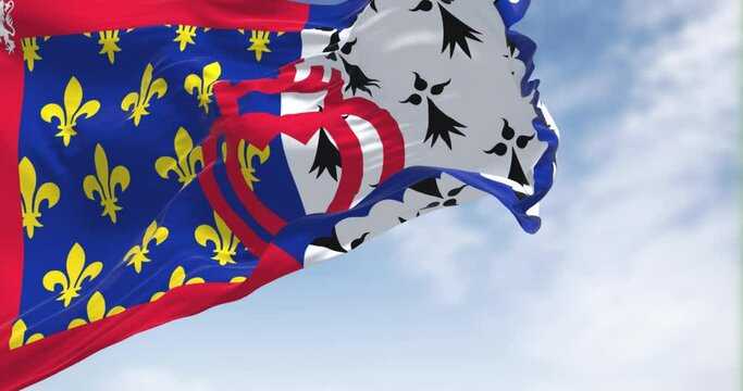 Pays de la Loire flag waving in the wind on a clear day