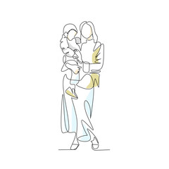Fototapeta na wymiar Vector illustration of a woman holding her son in her arms drawn in line-art style