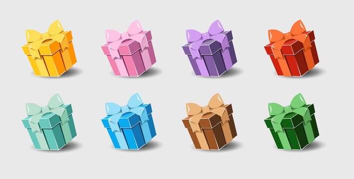 Gift box with a ribbon bow on a gray background.
   Realistic vector icon for gift,
   birthday or wedding banners
