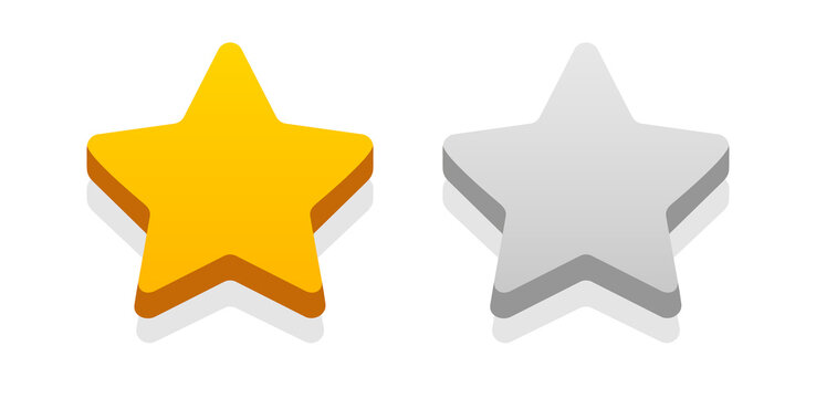 Star gold and silver 3d vector style for rating, kids game, birthday. 10 eps