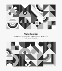 Bauhaus banner minimal 20s geometric style black white color with geometry figures and shapes circle, triangle. square. Human psychology and mental health concept illustration. Vector 10 eps