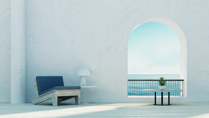 Beach Luxury outdoor living - Santorini island style - 3D rendering 