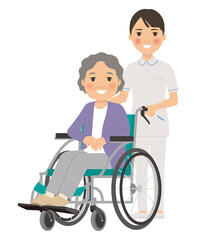 女性看護師と車椅子に乗ったおばあちゃん