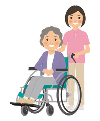 女性介護士と車椅子に乗ったおばあちゃん