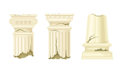 Broken Marble Pillars and Stone Column Ruins as Ancient Building Architectural Element Vector Set
