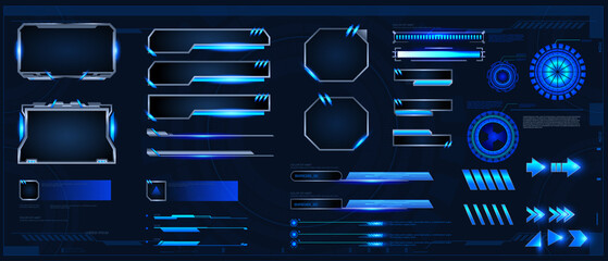 futuristic technology HUD, hi-tech elements. Statistics and data, information infographic. GUI elements for VR, UI design sights,