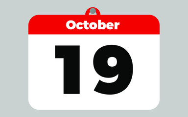 October, 19. White and red calendar.