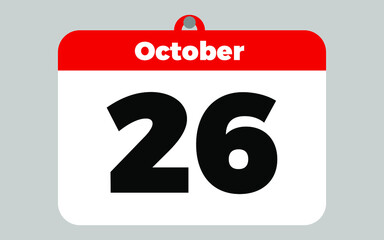 October, 26. White and red calendar.
