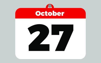 October, 27. White and red calendar.